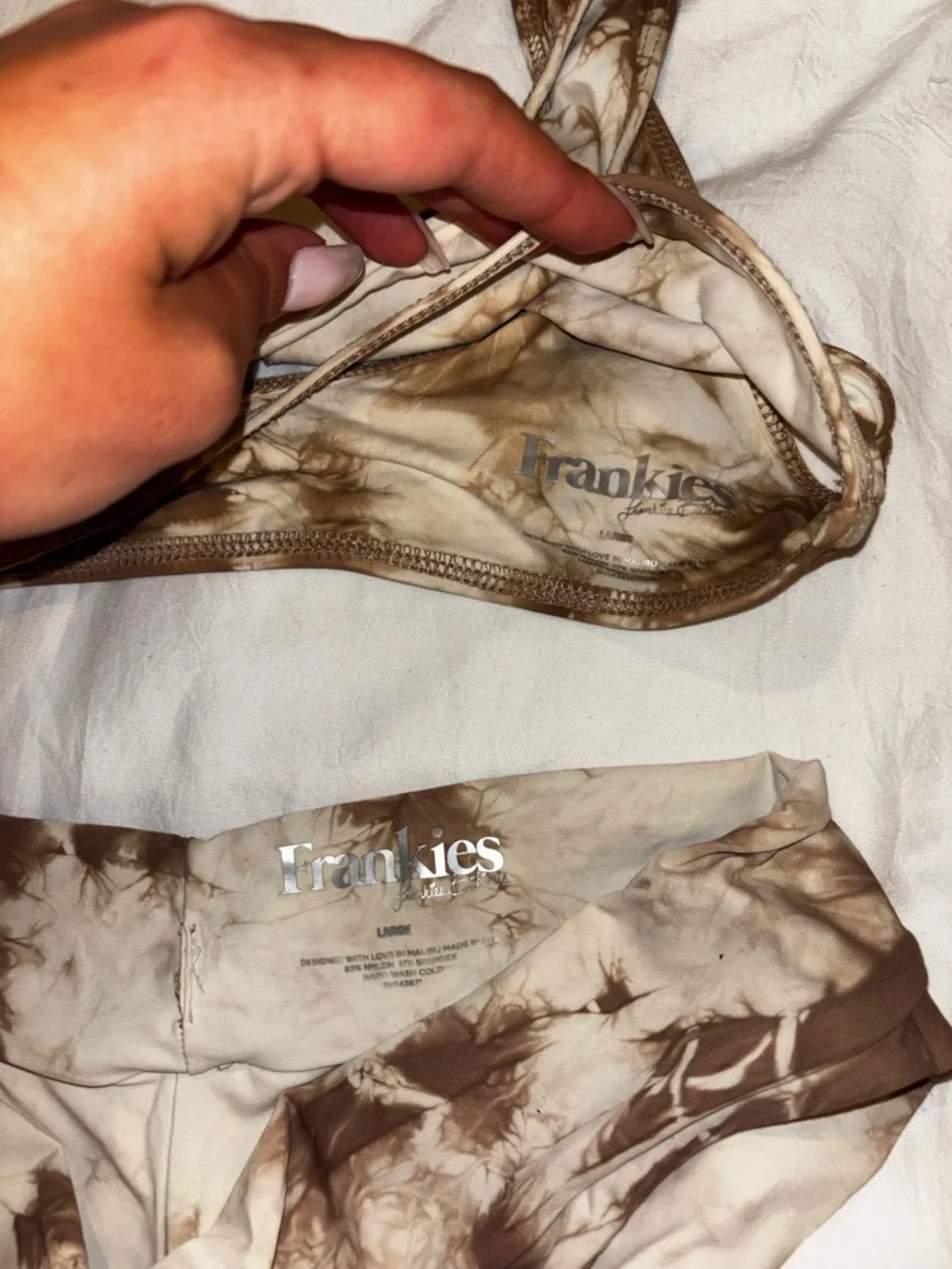 Frankie’s Bikinis Tie-Dye Scoop Bralette & High-Cut Bikini Bottoms - Beige White
